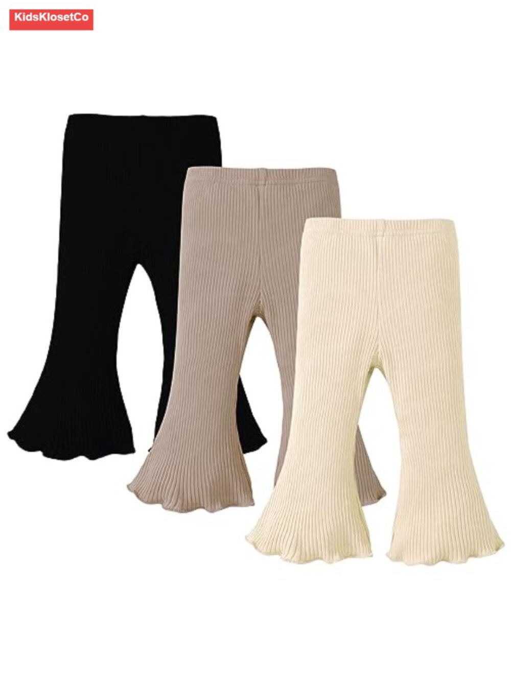 3 Pack Baby Girl Flare Pants Toddler Ribbed Bell Bottoms